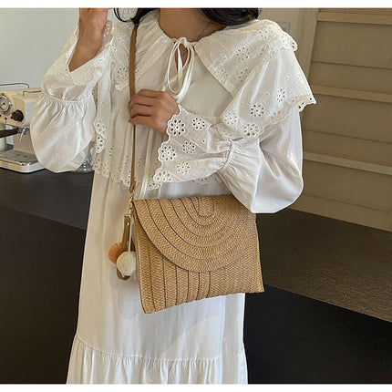 Cross-Border New Straw Woven Bag, Hand-Woven Bag, Large-Capacity Envelope Bag, Single Shoulder Crossbody Bag, Women's Vacation Beach Bag