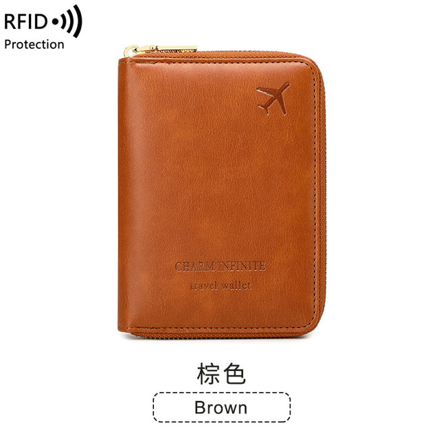 Cross-Border 2026 New Rfid Anti-Magnetic Passport Holder Zipper Short Travel Passport Bag Multifunctional Document Storage Bag
