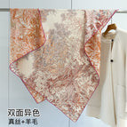 Double-sided silk wool botanical garden purple orange / 135cm