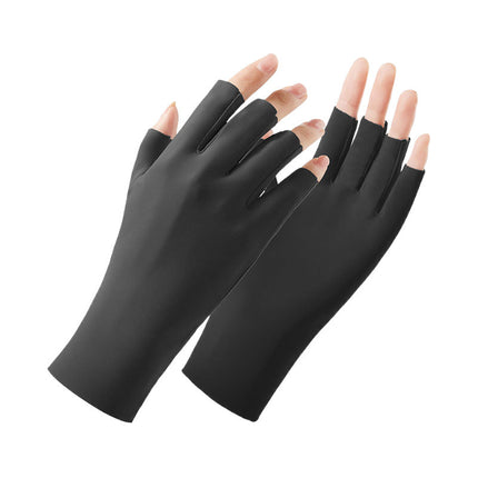 Ice Silk Sun Protection Half-Finger Cycling Gloves for Women Cycling, Driving and Tea Picking, Extended Manicure Summer Thin Gloves