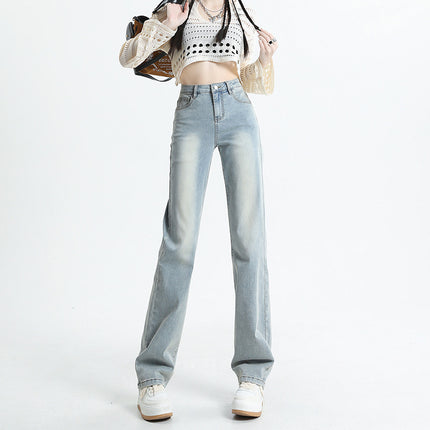 High-Waisted Narrow Straight-Leg Jeans for Small Women 2025 New Autumn and Winter Elastic Loose Slimming Look Cigarette Pipe Floor Mopping Pants