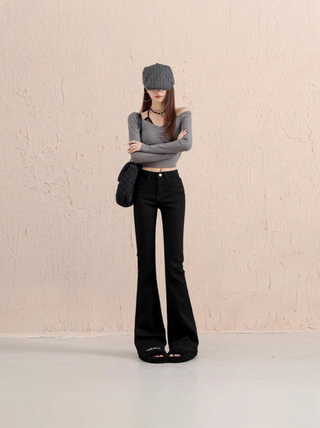 Vintage Hot Girl Classic Stretch Flared Pants New Autumn Versatile Slim Fit Height-Enhancing Boutique Denim Women