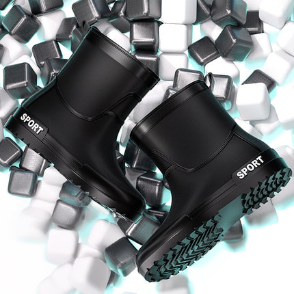 Cross-border Fashion Men's Rain Boots Mid-tube Rain Boots Non-slip Water Shoes Couple's fleece-lined Rubber Shoes Kitchen Car Wash Fishing Work Shoes
