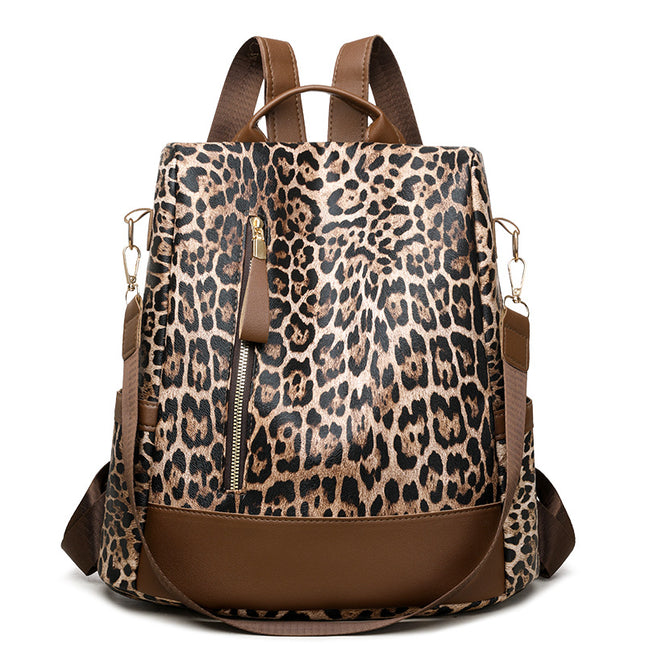 Cross-border New Fashion Simple Leopard Print Backpack Women's Casual All-match Travel Large Capacity Anti-theft Backpack