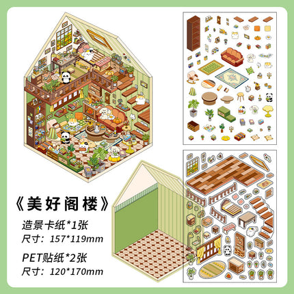 Infeel.Me Landscaping Stickers My Little House Series Miniature Three-Dimensional No-Cut Scene Handbook Quiet Book