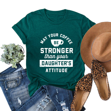 May your coffee be coffee letter printed short sleeve T-shirt women's round neck top temu foreign trade women