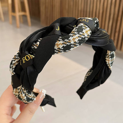 Internet Red Square Explosions Contrast Braid Head Band Wide Edge Non-Slip High-Level Hair Band 2023 New Style Hair Card for Women