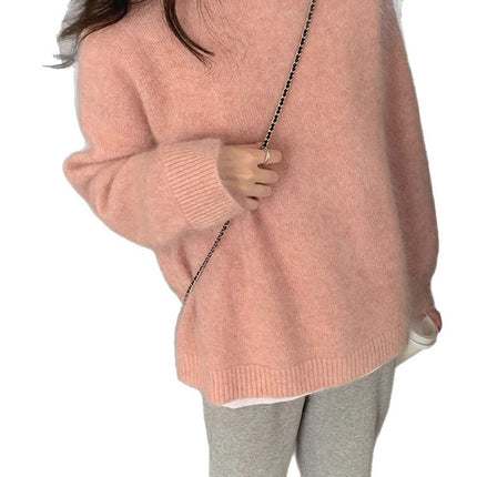 2026 New High-End Raccoon Fur Cream Peach Pink Sweater for Women, Winter Design, Niche Lazy Style