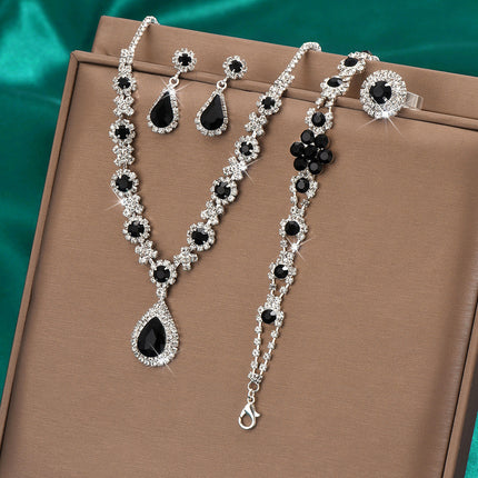 Bridal Jewelry Set, Bracelet, Earrings, Necklace, Ring, Four-Piece Set, Versatile, Elegant, Light Luxury, High-End, Cross-Border