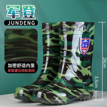 Military Camouflage Rain Boots for Men, Spring and Summer High-Top Labor Protection Rain Boots, Delivery Rider Kitchen Mid-Calf Water Boots, Anti-Fouling Rubber Shoes