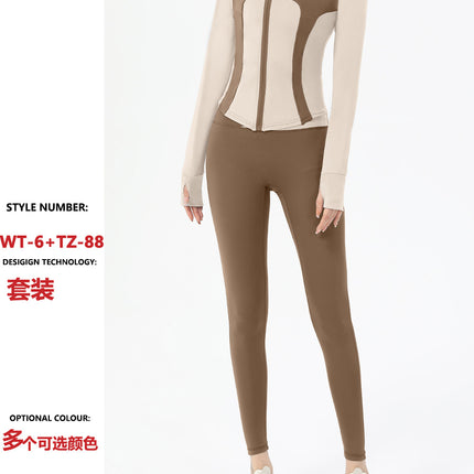 Spring New Outdoor Quick-drying Yoga Clothes suit Women's High Elastic Slim-fit Slimming Contrast Zipper Casual Sports Top