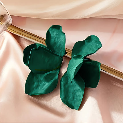 European and American Cross-Border Retro Paint Multi-Color Simulated Flowers Asymmetrical Exaggerated Large Petal Earrings Temperament Pastoral Earrings