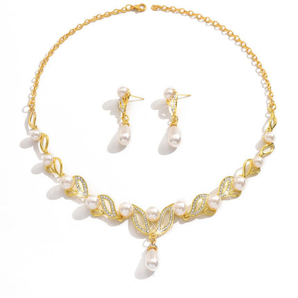 Pinduoduo Cross-border Pearl Women's Fashion Elegant Alloy Drop Bridal Dress Accessories Necklace Earrings suit