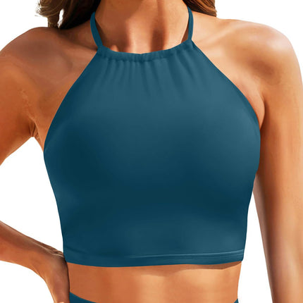 2025 New Export Pure Color Suspender Halter Swimsuit European and American Outer Wear Tube Top Sexy Bikini Swimsuit Top