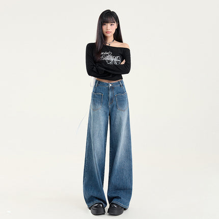 Vintage All-match Loose Wide-leg Jeans Women's 2025 Spring New Style Straight Slim-fit High Waist Mop Pants
