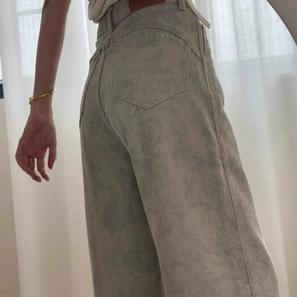 2025 Autumn New American Retro Tie-Dye Wide-Leg Jeans for Women, Stylish Slimming Loose Straight-Leg Floor-Length Pants