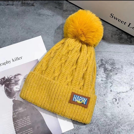 Women's Winter fleece-lined Warm Wool Hat Women's Winter Fashionable Fur Ball Knitted Hat Korean Style Fashionable All-match Thickened Cold-proof Hat