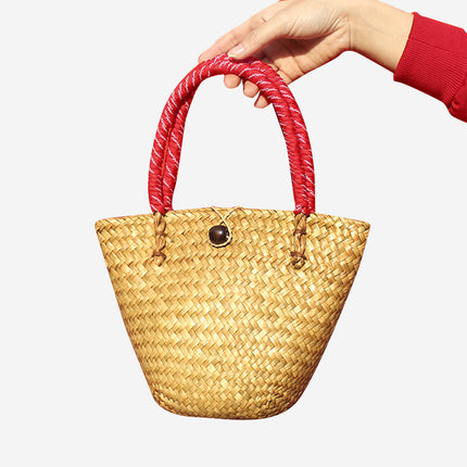 Cross-Border Summer New Fashion Straw Woven Handbag Large Capacity Bucket Bag 2025 Versatile Beach Straw Bag