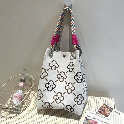 Niche design black and white diamond knitted tote bag handbag casual versatile large capacity messenger bag factory direct sales