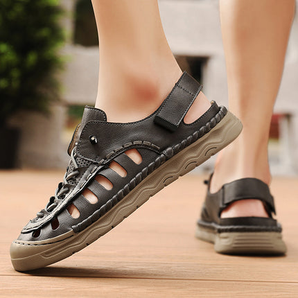 Men's Soft Leather Hollow Hole Shoes, Trendy Driving Deodorant, Anti-Slip Soft Sole Toe-Cap Breathable Slippers, Summer Driver Sandals