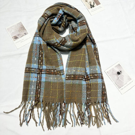 Starry Sky Scarf for Women, New Color-Blocking Autumn and Winter Warm Neck Warmer, Retro Japanese Plaid Versatile Korean-Style Shawl