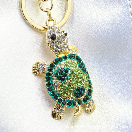 Chinese style creative diamond-encrusted turtle car keychain women's bag pendant metal key ring small gifts wholesale