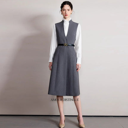 Spring and Autumn Fashion Design Sense Professional Suit dress High-grade Grey Small Vertical Collar Slim Vall Sleeveless dress