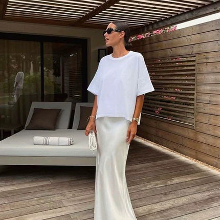 Floor-Length Extended Version for Tall Individuals, 2025 Spring Imported Japanese Triacetate Ankle-Length A-Line Fishtail Skirt