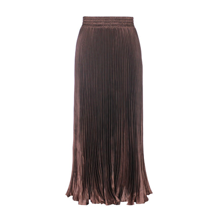 2025 new European and American foreign trade women's satin metallic luster pleated skirt long organ skirt long skirt skirt