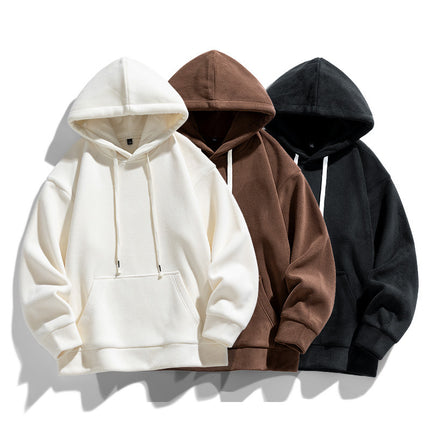 National fashion hollow board polar fleece warm hoodie men's loose long sleeve thickened sweater solid color casual sports top
