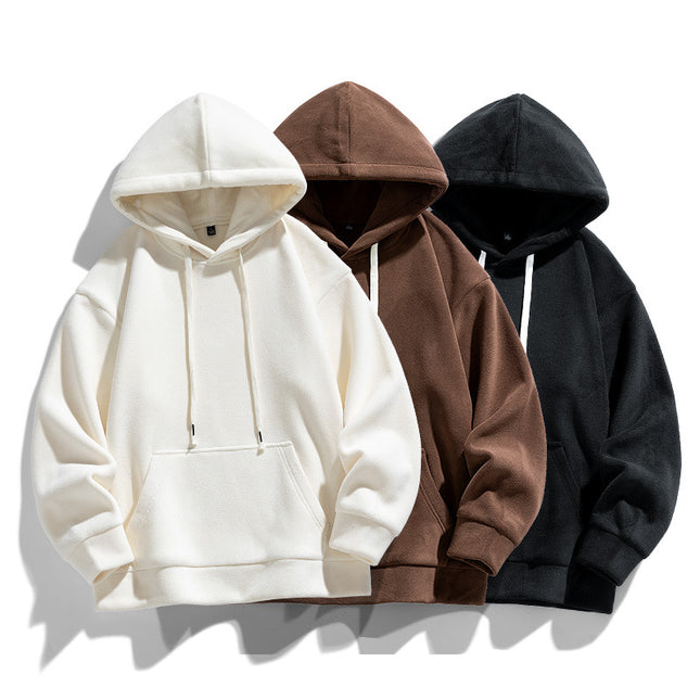National fashion hollow board polar fleece warm hoodie men's loose long sleeve thickened sweater solid color casual sports top