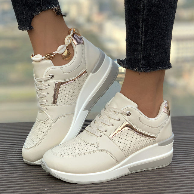Women's Sports Casual Shoes European and American New Fashion Wedge Thick Sole Casual Sports Women's Single Shoes 43 Large Size Wholesale