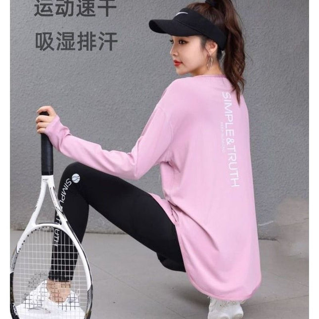 Mid-Length Hip-Covering Running Trendy Fitness Clothing Women's Tops Loose Belly-Covering Quick-Drying Yoga Large Size Spring and Autumn Clothing