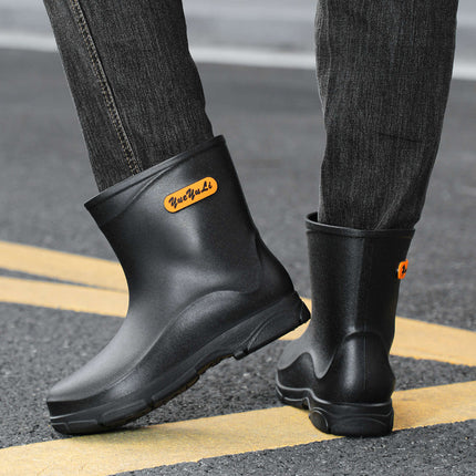 British Men's Mid-Short 20 High Rain Boots Adventure Camping Style Drawstring Reflective Strips Wading Shoes Security Flood-Proof Water Shoes Rubber Shoes