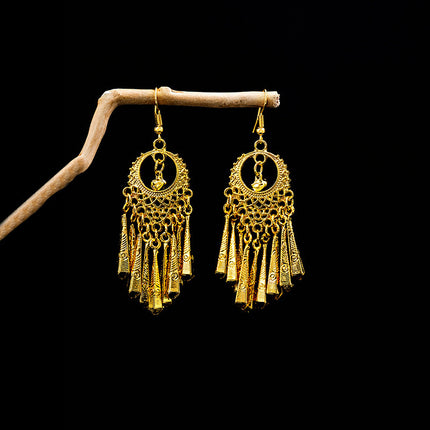 Ethnic Peacock Earrings Golden Bell Tassel Earrings Bohemian Leaf Pendant Scenic Earrings Wholesale