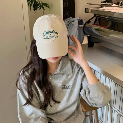 Korean Style Large Head Circumference Baseball Cap for Women, Face-Slimming Embroidered Letters, Fashionable Versatile Duckbill Cap for Men, Simple Sunshade and Sun Protection