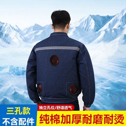 Summer Pure Cotton Anti-Scald Welding Worker Air-Conditioning Suit, Heat-Resistant Cooling Fan Clothing, Construction Site Labor Protection Workwear