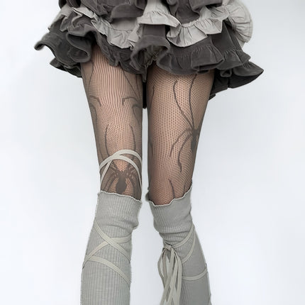 Internet Celebrity Retro Sexy Lace Pantyhose Gray Fishnet Stockings Spider Pattern Black Silk Fine Mesh Black Leggings