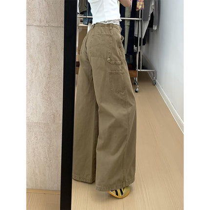 Khaki Drapey Wide-Leg Jeans Fashionable New Women's 2025 Straight Versatile Petite Floor-Length Pants Summer