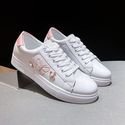 White Shoes Women's 2025 Spring and Summer New Lace-up Casual Women's Board Shoes Soft Sole All-match Running Shoes Women's Single-layer Shoes Student Shoes
