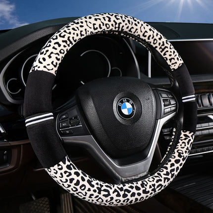 Winter New Steering Wheel Cover Stuffed Warm Handle Cover Fashion Leopard Steering Wheel Cover Car Winter Handle Cover