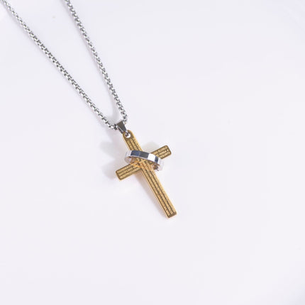 European and American Cross Border Letter Cross Ring Titanium Steel Item Stainless Steel Hip Hop Punk Necklace Street Men's and Women's sweater chain