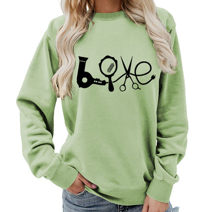 Hair Dryer Mirror Scissors Printed Round Neck Women's Top Sweatshirt Foreign Trade Supply Jacket Casual Loose European Size