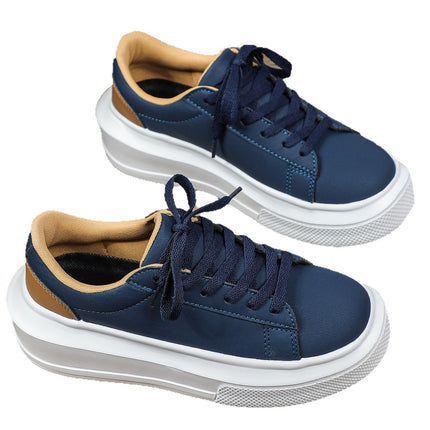 Trendy Casual Sports White Shoes Fashionable All-Match Couple's Trendy Shoes Platform-Sole Wear-Resistant Bread Shoes Lace-Up Comfortable School Shoes