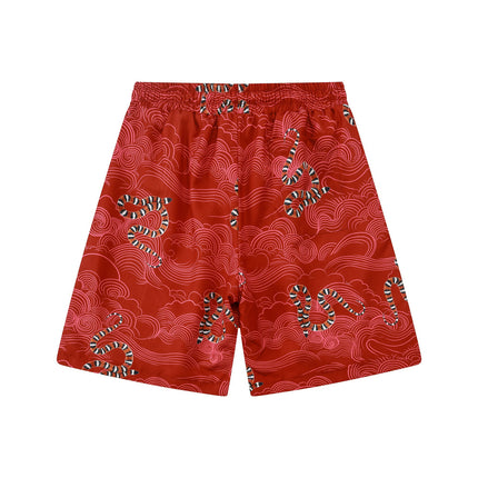 Cross-border Trade Trendy Brand Retro Year of the Snake Xiangyun Loose Beach Shorts Full Print Couple High Street Casual Pants Two-piece Set
