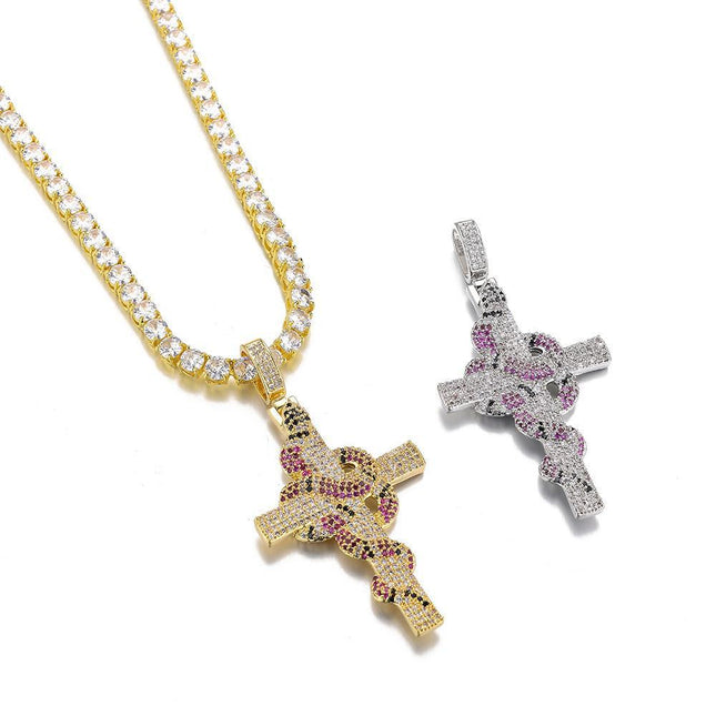 European and American Hip Hop Color Viper Cross Pendant for Men and Women Street Fashion Jewelry Necklace Yiwu Source Factory