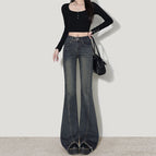 Thin velvet vintage blue trousers / XS