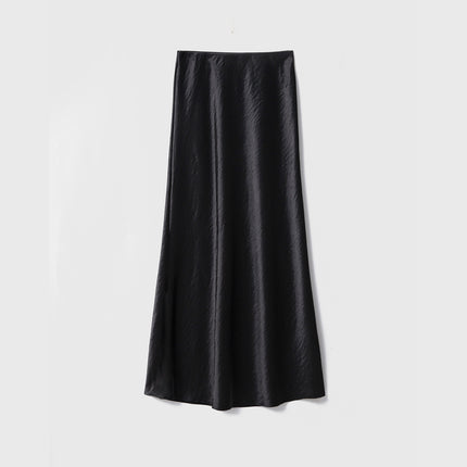 Silky Double-Sided Satin Floor-Length Skirt for Women High-Waisted Textured Elastic Waist Fishtail Long Skirt