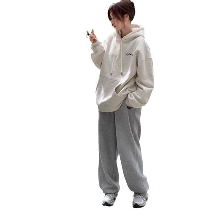 100 cotton gray puppy American-style pullover hooded sweater women's spring and autumn 2024 new loose long sleeve top