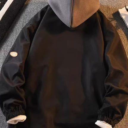 American Retro Fake Two-piece Hooded Jacket Men's Winter fleece-lined Thickened Warm Casual Jacket Home Figure# WT152